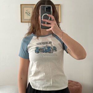 Blue and White Graphic T-Shirt